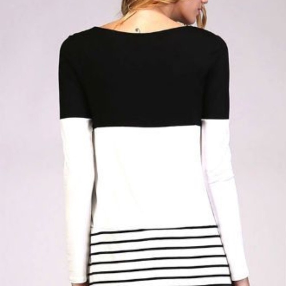Black and white Striped color block top - Picture 3 of 4